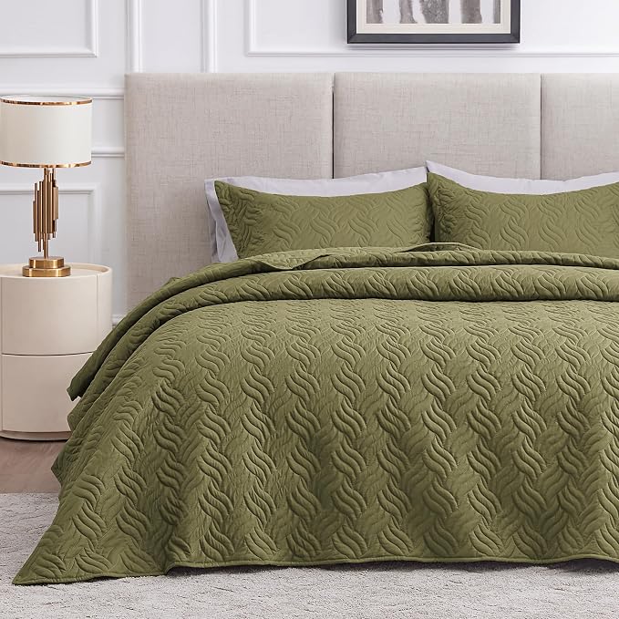 Love's cabin Quilts for Full Bed Olive Green Bedspreads Bedding Set by Lovescabin