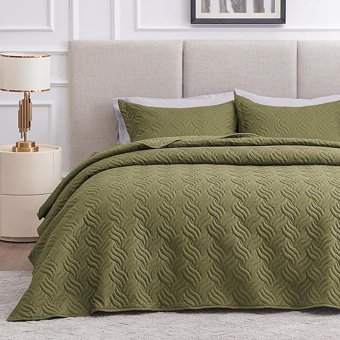 Love's cabin Quilts for Queen Bed Olive Green Bedspreads Bedding Set by Lovescabin