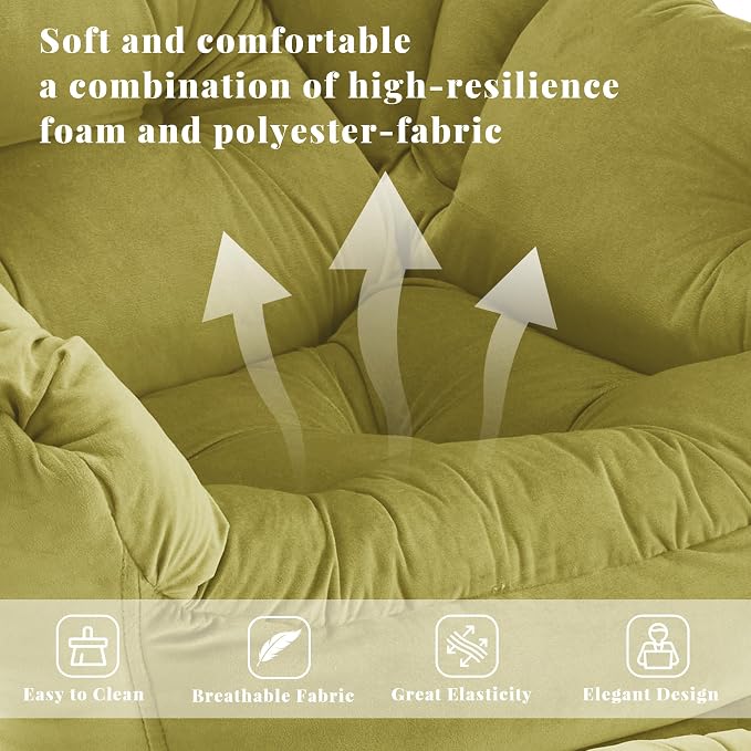 Lazy Chair with Ottoman, Comfy Reading Chair, Olive Green | Cushioned Seat with - Image 4