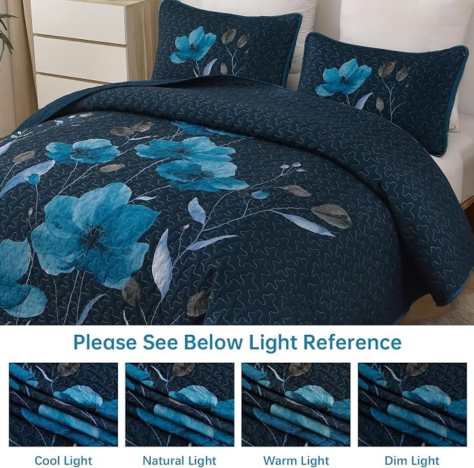 Mybedsoul King Size Quilt Set Dark Blue, Reversible Polyester Coverlet Set - Image 7
