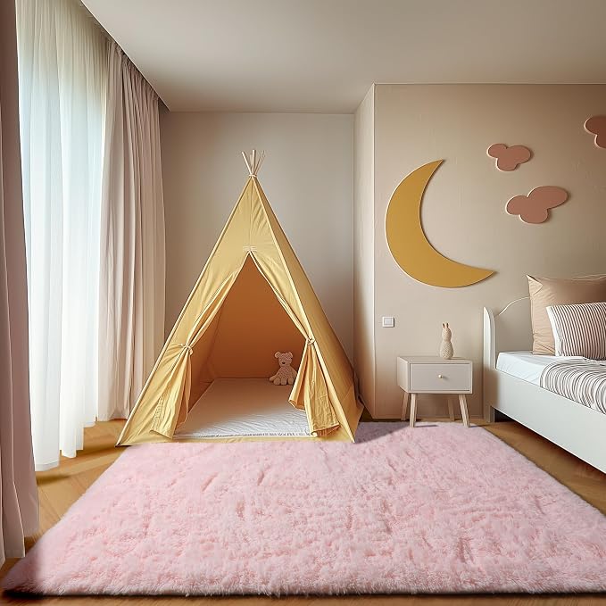 Pink 6x9 Area Rugs for Living Room Bedroom, Large Fluffy Bedside Throw Rug - Image 6