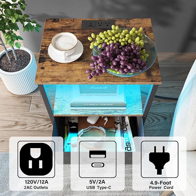 TUTOTAK Nightstands Set of 2, LED End Table - Image 5