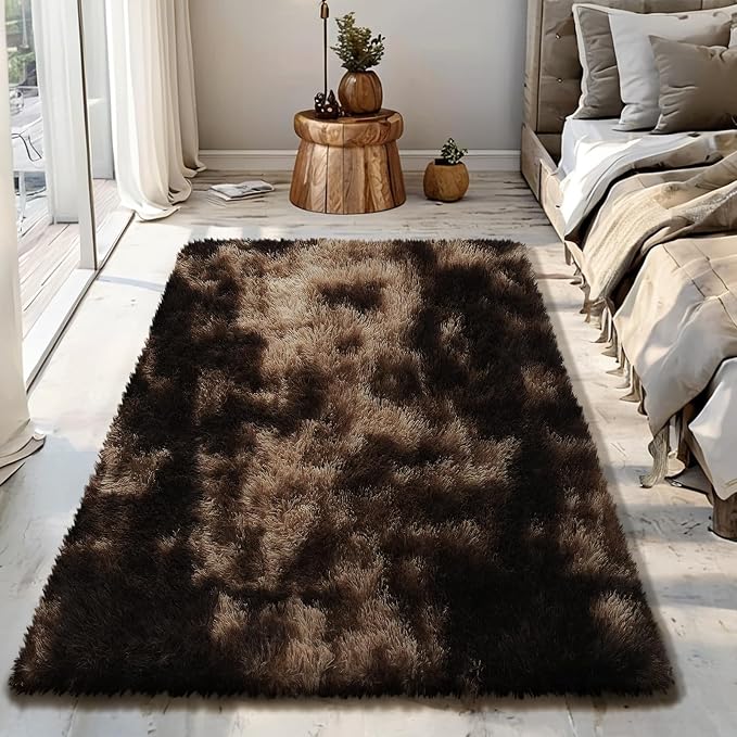 Mottled Brown 3x5 Area Rugs for Bedroom, Fluffy Shag Rug Small Carpet | by Yongyangjuxi