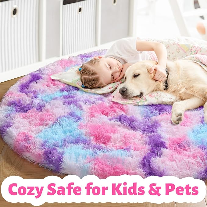 Amdrebio Pink Blue Purple Fluffy Area Rug 5Ft - Image 2