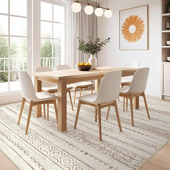 Nakagishi Boho 10x12 Area Rug Living Room Rugs Machine Washable Brown | Soft - Image 7