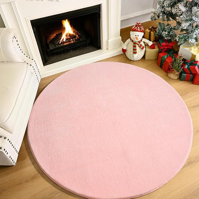 Pink Round Area Rug 5ft Washable Circle Rug - Image 9