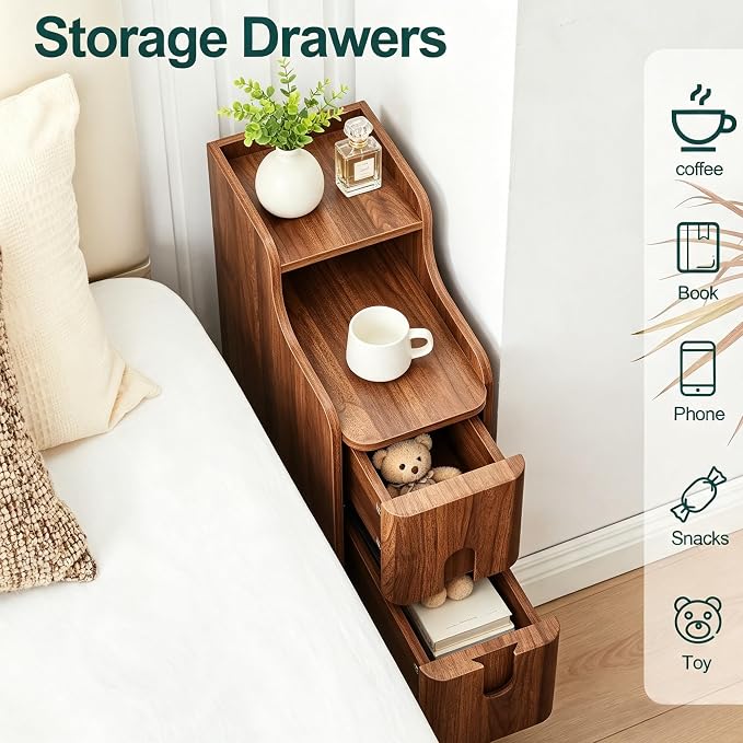 FurSch Narrow Nightstand, Wooden 2 Drawer - Image 7