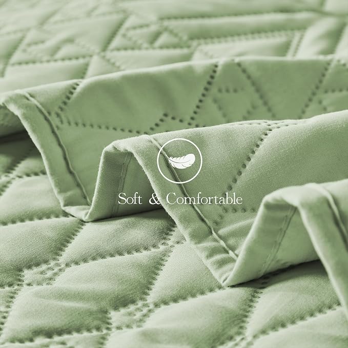 akkialla King/Cal King Size Quilt Bedding Set, Sage Green Lightweight - Image 7