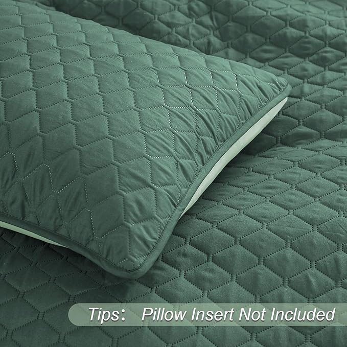 Exclusivo Mezcla Reversible California King Quilt Set, Dark Green | Lightweight - Image 5