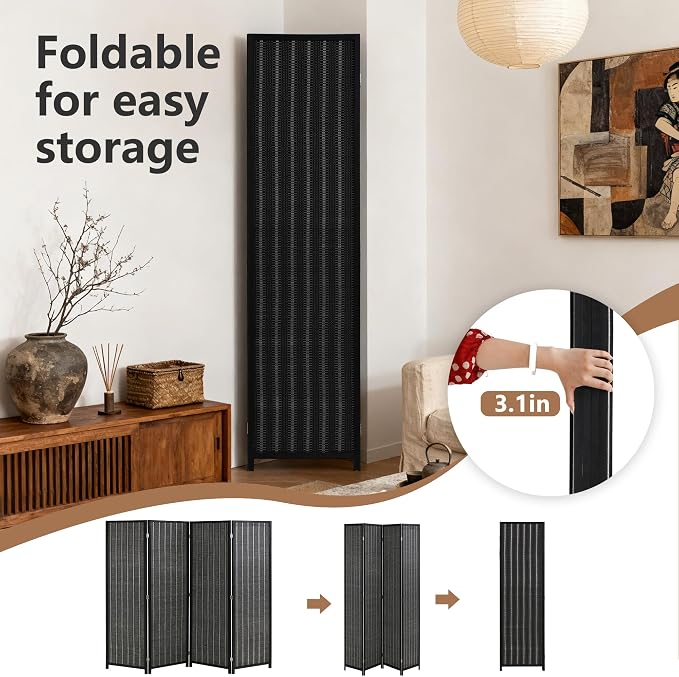 FDW Bamboo Room Divider Folding Privacy Screen 4 Panel 70 Inches High 17 Inches - Image 3