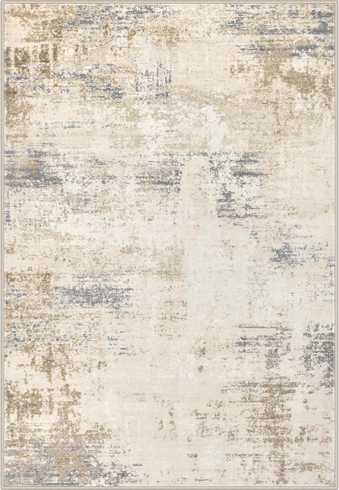 2x3 Washable Entryway Rug: Modern Abstract Soft Carpet Beige Brown | by FXRHLP