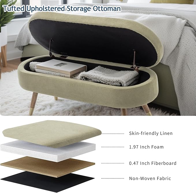 IAFIKE Oval Storage Bench 43.5" Ottoman Bench Upholstered Boucle Fabric - Image 5