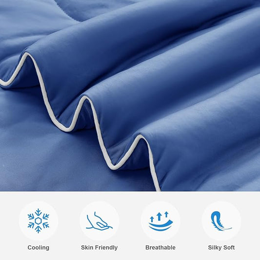EASELAND Cooling Comforter King, Cold Touch Fabric Absorbs Body Heat, Double-Sided Cool Design Soft Fluffy Cooling Blanket for Night Sweats Hot Sleeper (Navy Blue, King(108"x90"))