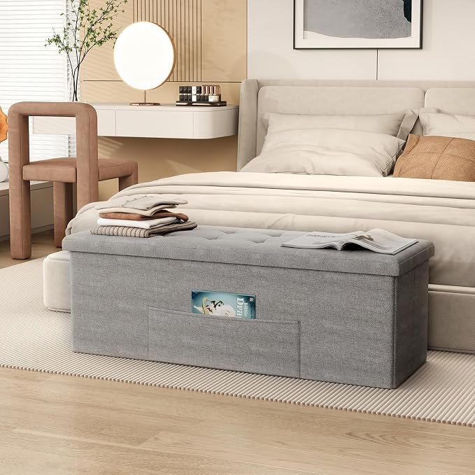 43" Folding Storage Ottoman Bench, End of Bed Foot Rest Stool - Image 2