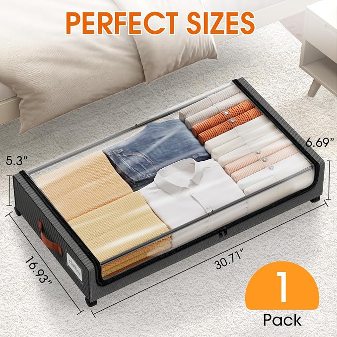 Under Bed Storage with Wheels 1Pack Storage Containers with Clear Window | - Image 2