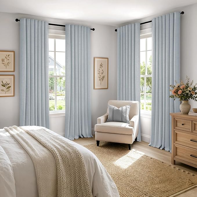 MIULEE 100% Blackout Linen Curtains 42 x 84 Inch Chambray Blue 2 Panels | - Image 8