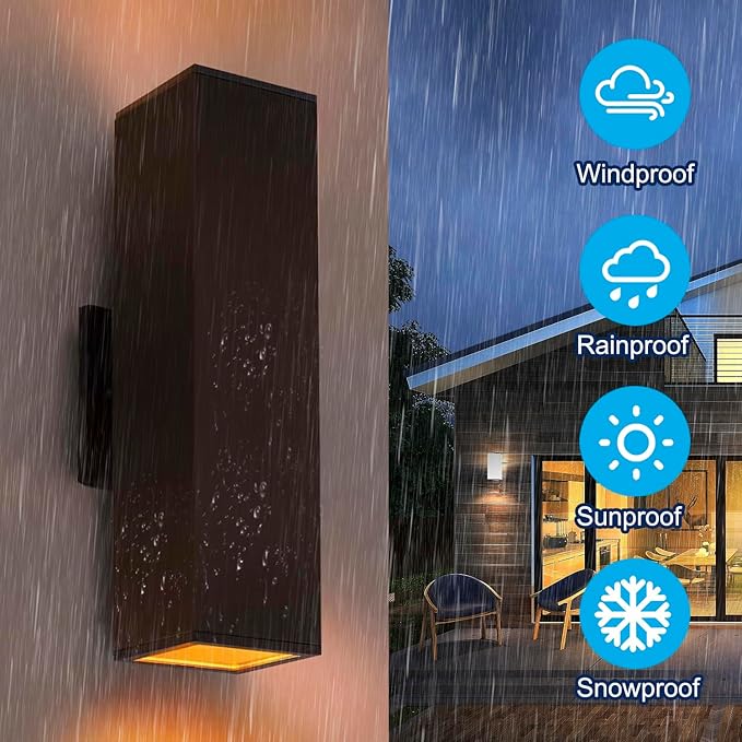 rosykite Outdoor Wall Lights with Dusk to Dawn Photocell Sensor, Exterior Light Fixture Wall Mount with A19 LED Bulbs, Up Down Outdoor Sconce Lights for House Porch Front Door 13" Height