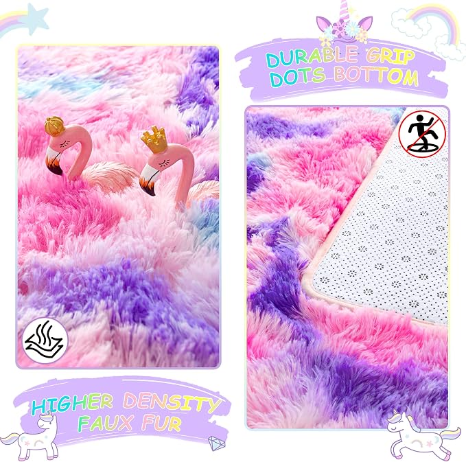 4x6 Tie-Dyed Pink Purple Blue Fluffy Area Rug Non-Slip - Image 5