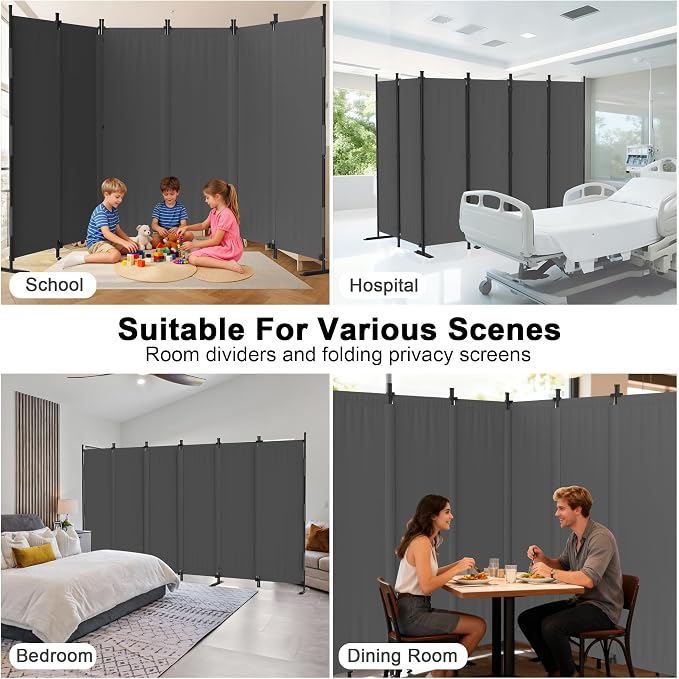 6 Panel Room Divider, 6ft Folding Screen Portable Wall Partition Room Divider - Image 6