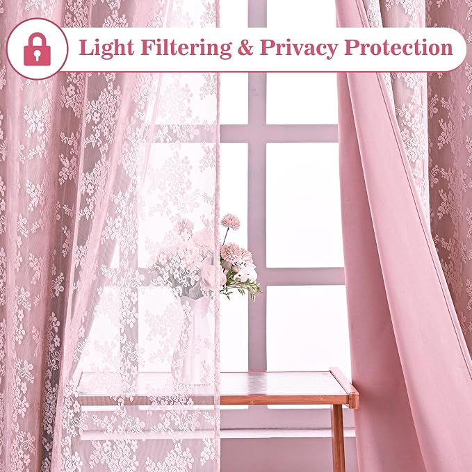 Yinhua Pink Blackout Curtains Double Layer Curtains - Image 4