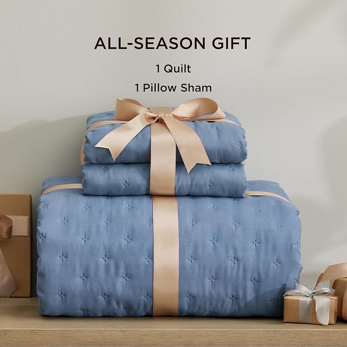Bedsure Twin/Twin XL Quilt Bedspread, Lightweight Comforter, Mineral Blue | - Image 7