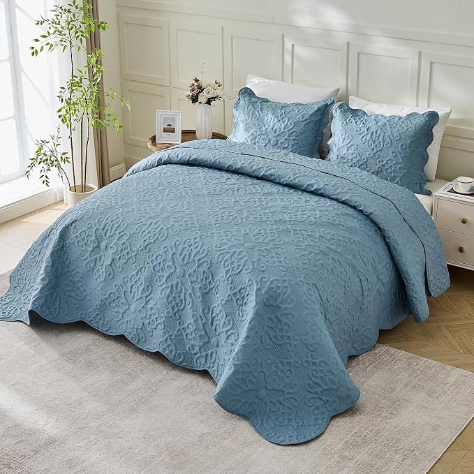 Kingnex Oversized King Bedspreads 128x120 Dusty Blue | Lightweight, Extra Wide by Kingnex