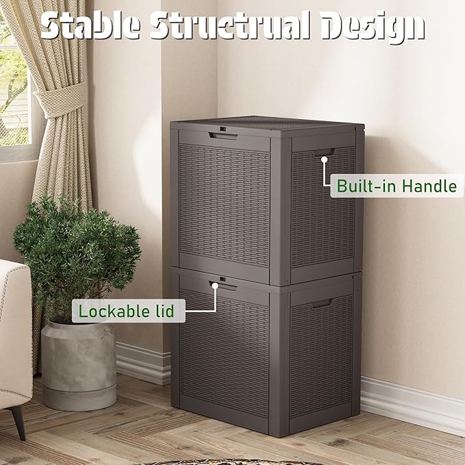NUNU LAB 30 Gallon Outdoor Storage Box Waterproof, Outside Package Delivery Deck Boxes with Lockable Lid, Backyard Storage Bin For Garden Tools, Patio Cushions Accessories, Gray