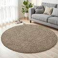 Grey Camel Round Fluffy Rug 5ft Plush Fuzzy Shaggy Carpet | Soft Rugs by Unknown