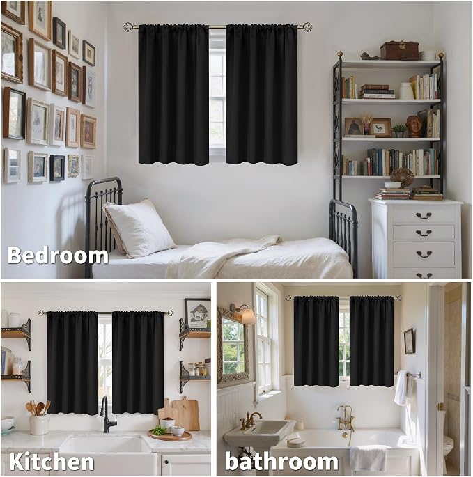 BGment Small Black Curtains for Kitchen Window 36 Inch Length - Image 2