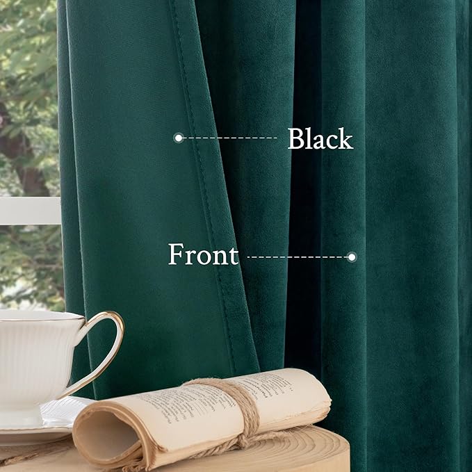 LAMIT Teal Velvet Curtains 102 Inch Length, Thermal Room Darkening Drapes for Living Room Luxury Privacy Back Tab and Rod Pocket Christmas Panels for Bedroom/French Door, 2 Panels, 52 x 102 Inch