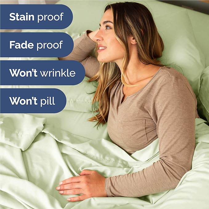 Full 6 Piece Sheet Set - Cooling, Comfy & Breathable - Hotel Luxury Bedding, Includes Fitted Sheet for Women, Men, Kids & Teens - 1 Flat, 1 Fitted Sheet, 4 Pillowcases with Deep Pockets - Light Sage