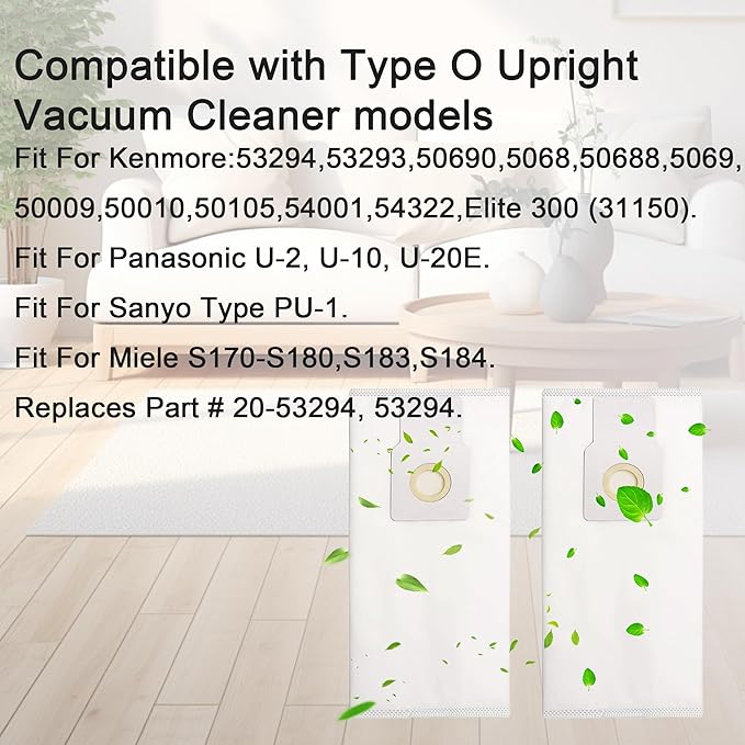 10 Pack 53294 Style O HEPA Cloth Vacuum Bags Fit for Kenmore Upright Vacuum Cleaner, Type O Cloth Upright Vacuum Bags HEPA Fit for Kenmore 5068 50688 53294 50105 BU1017 31140 31150 Elite Vacuum Bags