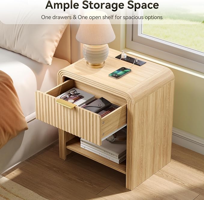 Decofy Fluted 1-Drawer Nightstand Set of 2 - Image 5
