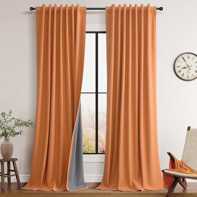 Orange 100% Blackout Linen Curtains 84 Inch Long by Guken