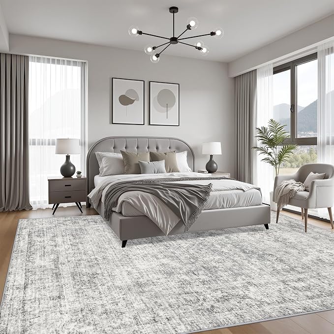 Area Rug Living Room: 4x6 Modern Washable Soft Carpet Black Grey | - Image 4