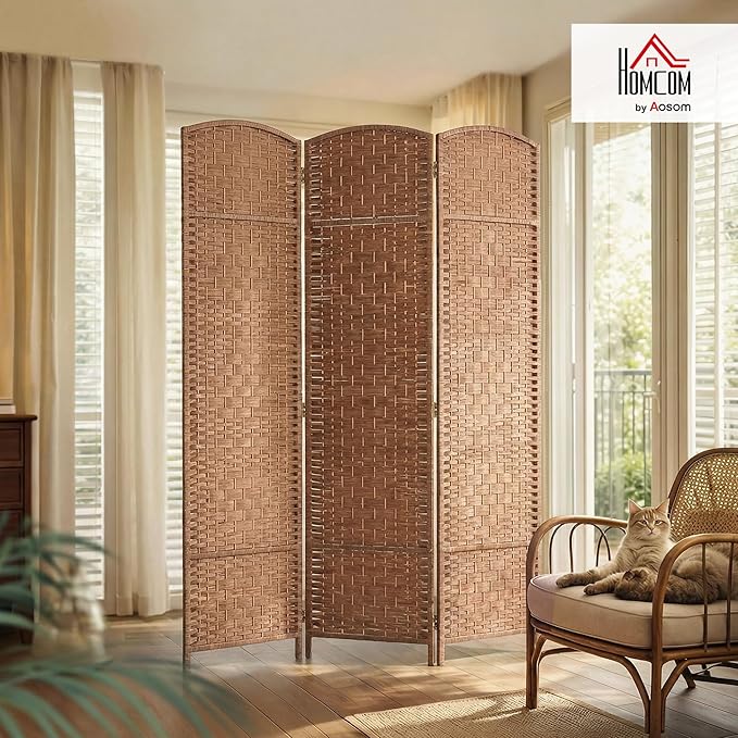 HOMCOM Room Divider 3-Panel, 6FT-Tall Folding Privacy Screen, Natural | - Image 2