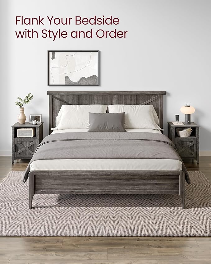 VASAGLE Nightstand Farmhouse Barn Door Bedside Table - Image 4