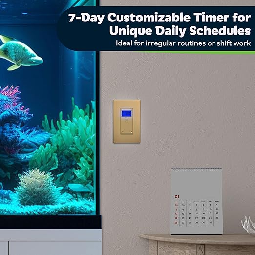 TOPGREENER Digital Astronomic Timer Switch, 7-Day Programmable Sunrise Sunset Timer for Lights, Fans, & Motors, Single-Pole or 3-Way, Neutral Wire Required, UL Listed, TGT01-HN-GD, Gold