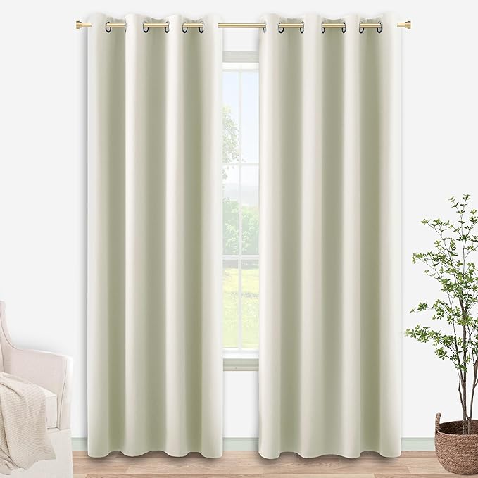 KOUFALL Cream Curtains Room Darkening 84 Inches Long, Grommet Thermal Room by KOUFALL