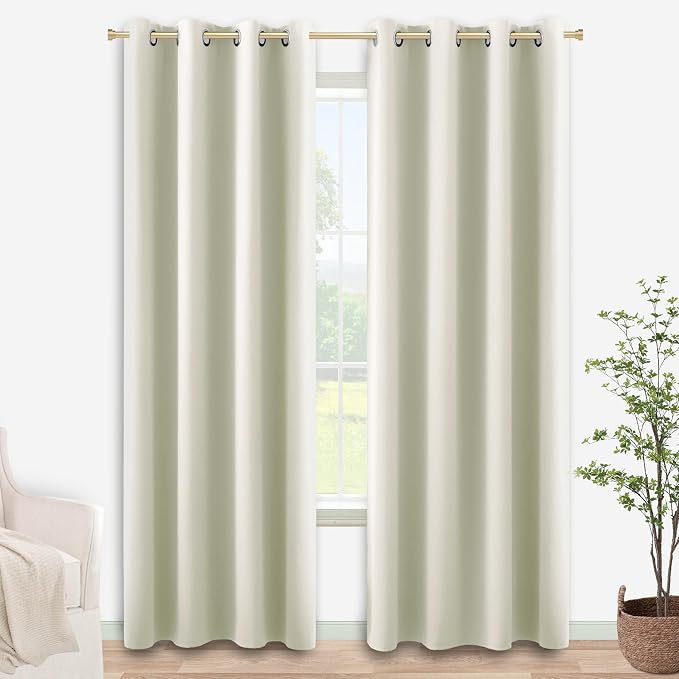 Cream Satin Polyester Curtains 96 Inch Long 2 Panel Set Grommet Elegant Floor - Image 3