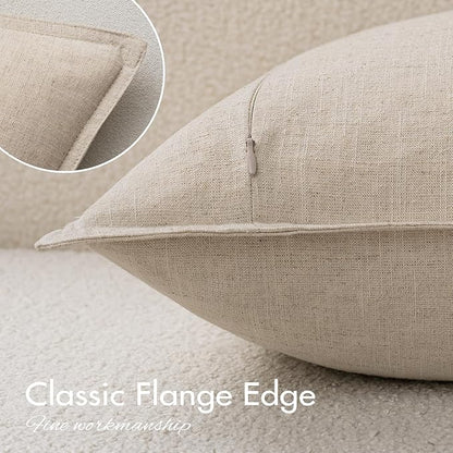 EMEMA Decorative Linen Throw Pillow Covers 22x22 Inch Natural Beige Boho Farmhouse Neutral Couch Throw Pillows for Bed Pack of 2 Accent Pillowcase Modern Sofa Cushion Livingroom Home