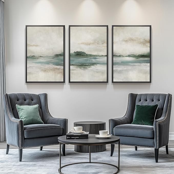 Large Framed Abstract Landscape Wall Art, 3 Piece Canvas Prints Paintings - Image 4