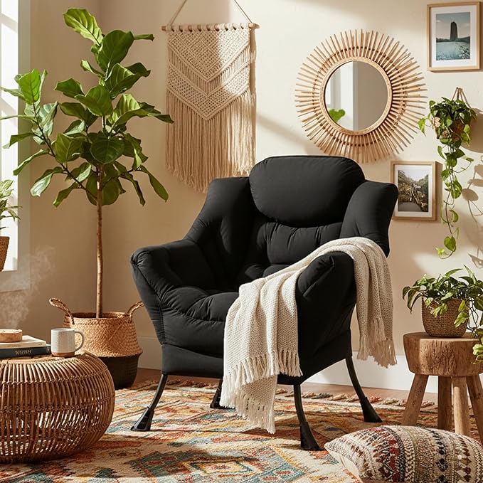 Welnow Black Single Lazy Chair for Adults，Modern Reading Accent Chair | A Side - Image 9