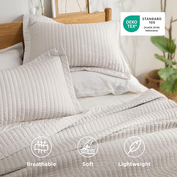 Bedsure King Size Quilt, Lightweight Striped Thin Comforter, Linen | Breathable - Image 5
