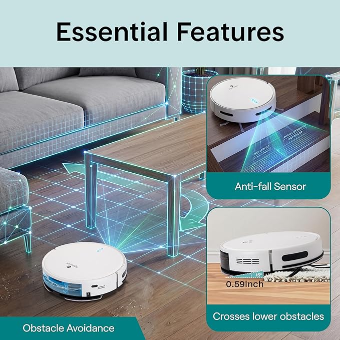 SereneLife Automatic Robot Vacuum Cleaner and Mop Combo, Pro Edition with Upgraded Battery, Extreme Suction, Internal Water Tank - Smart App Control, Ideal for Pet Hair, Carpet and Hard Floors, White