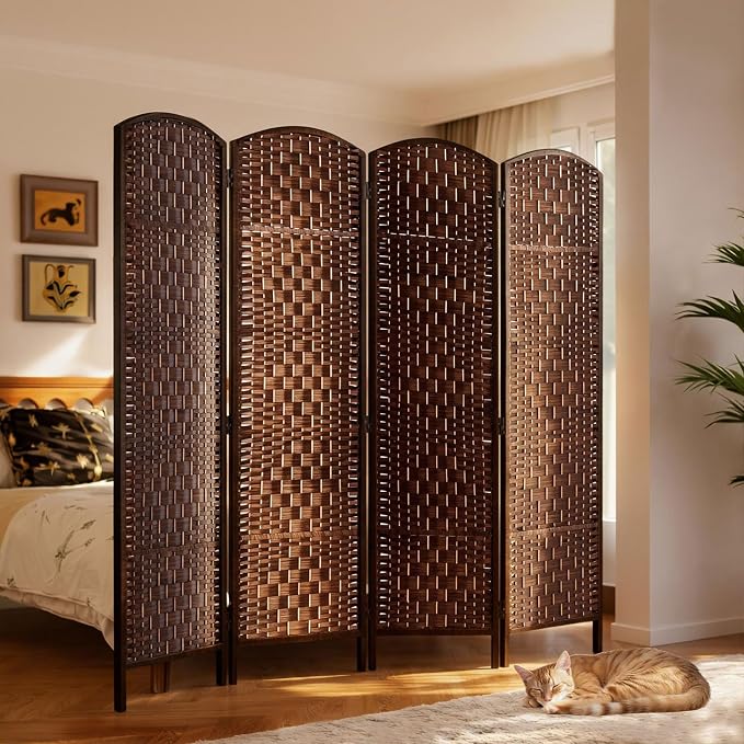 HOMCOM Room Divider 4-Panel, 6FT-Tall Folding Privacy Screen, Hand-Woven Design - Image 8