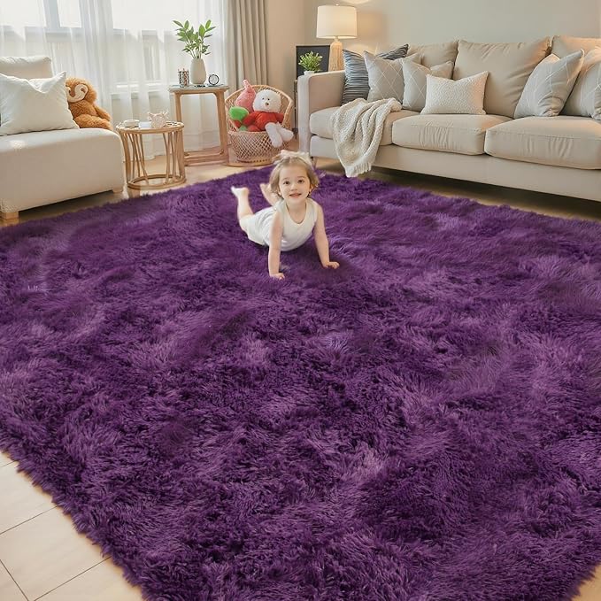 Fluffy Rug Shag Area Rug, Grape Purple 3x5 Area Rugs - Image 6