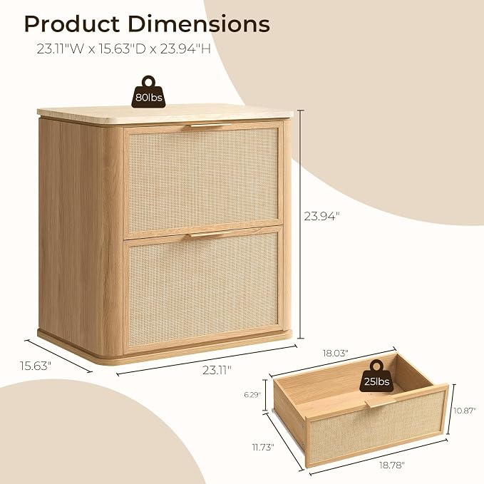 NightStand Set of 2, 23.11" W Rattan Nightstand - Image 2