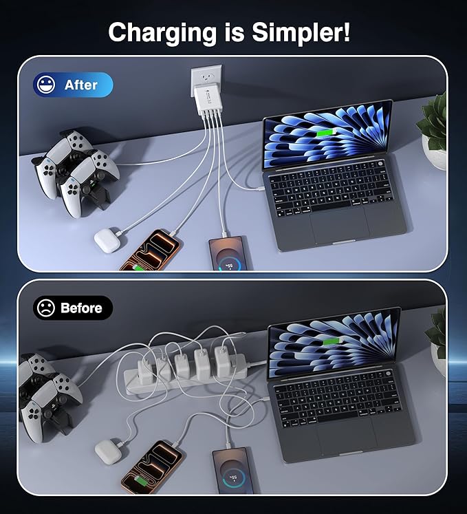60W USB C Wall Charger Block, 2Pack 5-Port C Charger Fast Charging Block Dual PD Power Adapter&QC 3.0 Wall Plug Multiport Type C Charging Cube Brick for iPhone 12/13/14/15/16/17 Pro Max, iPad,Samsung