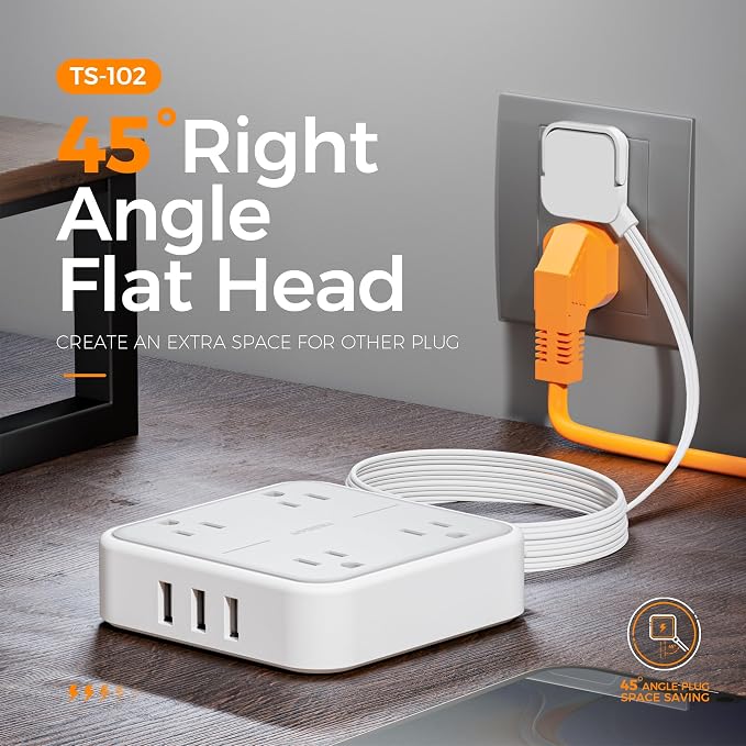 TESSAN Surge Protector Flat Extension Cord 10Ft, Ring Plug Power Strip | 4 - Image 8